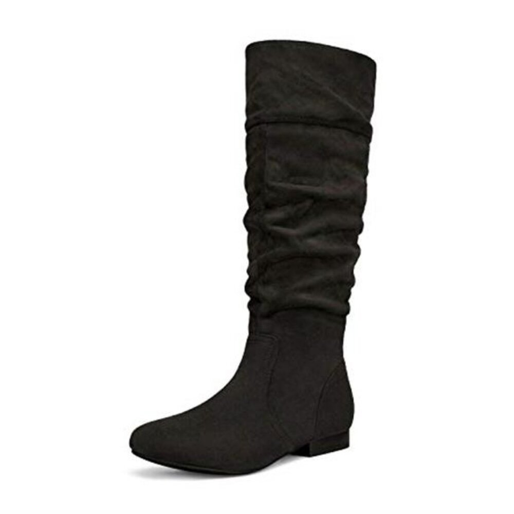 Womens Knee High Boots Pull On Winter Boots Faux Fur Lined Low Heel Tall Boots